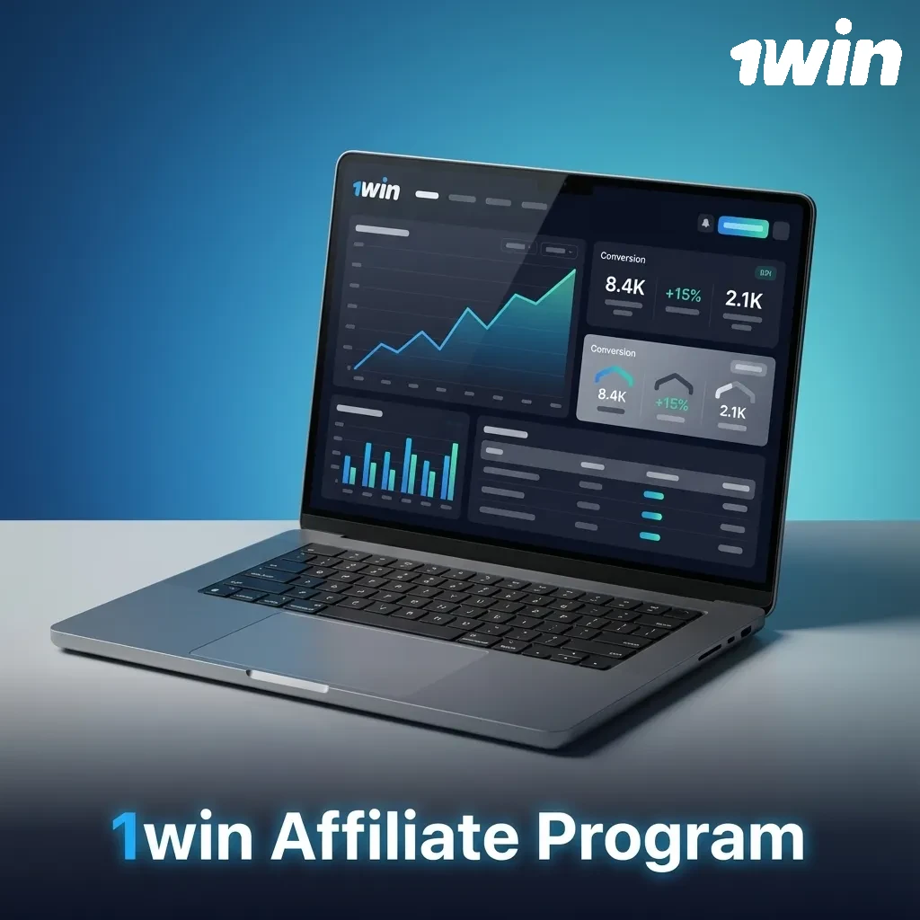 Banner promoting 1win affiliate program with rupee coins, charts, and “Earn with Indian betting and casino traffic” text