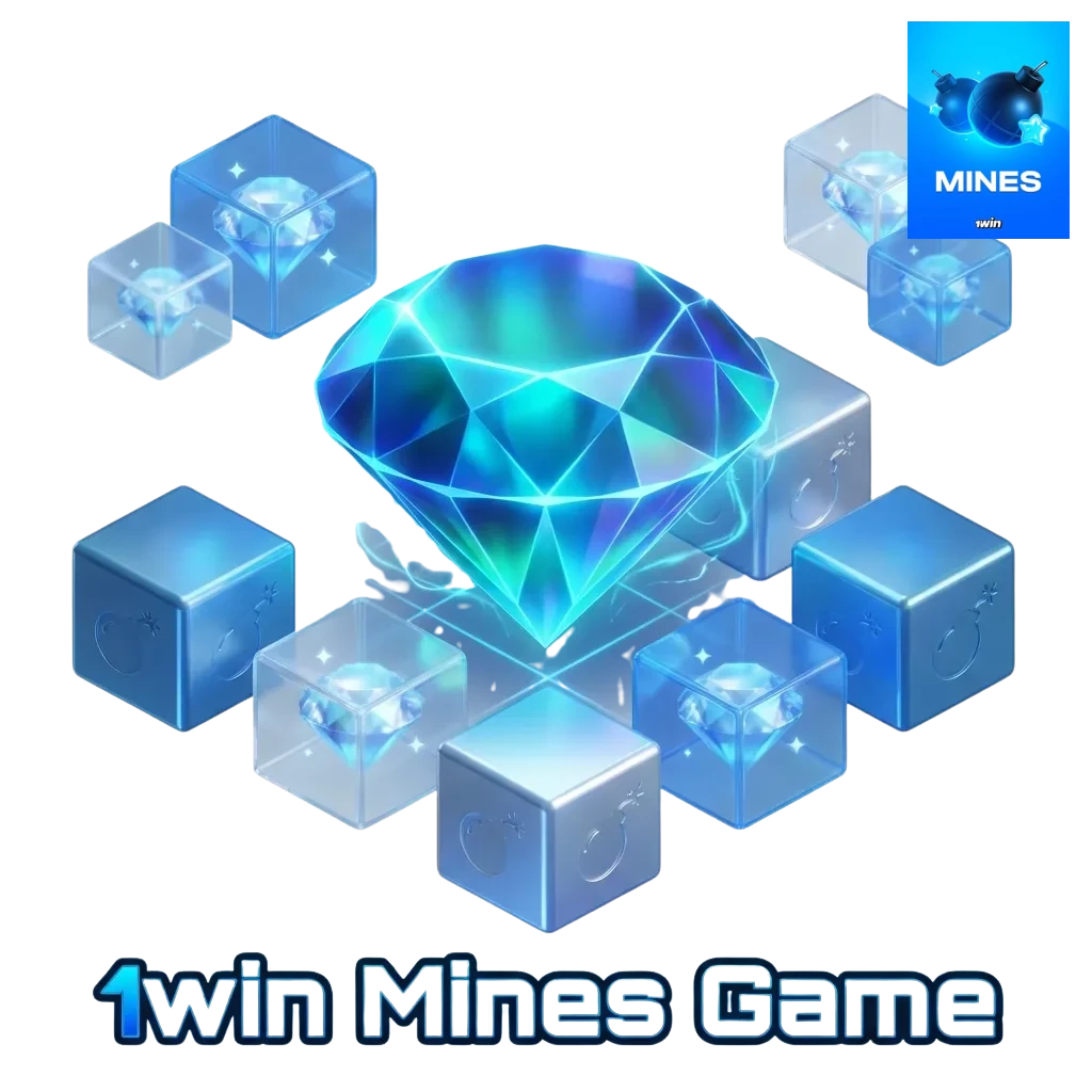 1win Mines game interface showing grid of tiles, bet controls, multipliers, and welcome bonus offer in rupees