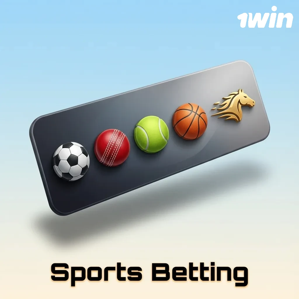 Collage of sports icons and odds on a 1win India betting app, highlighting live and pre‑match markets across many games