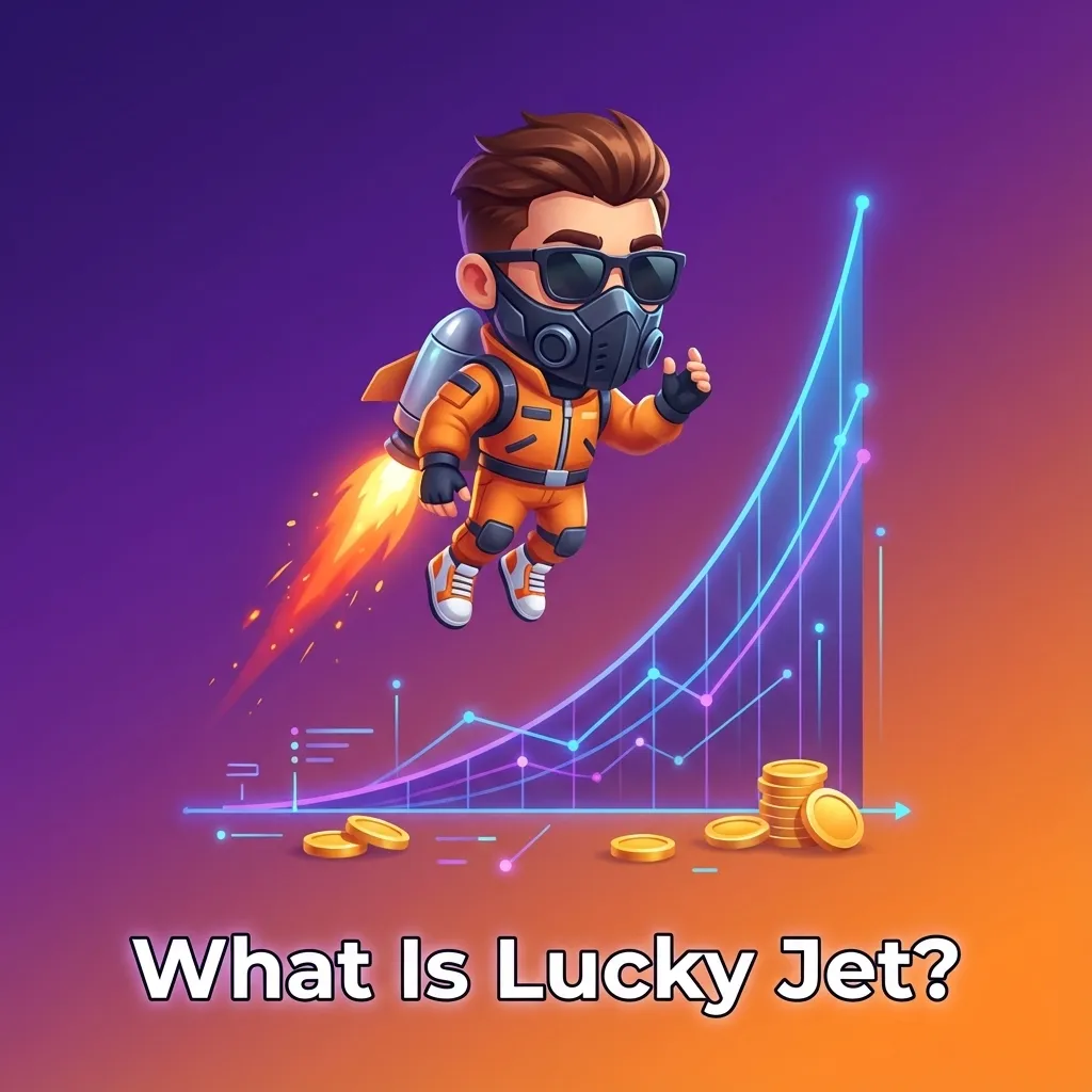 Lucky Jet crash-style casino game screen with jetpack pilot, rising multiplier bar, and cashout button