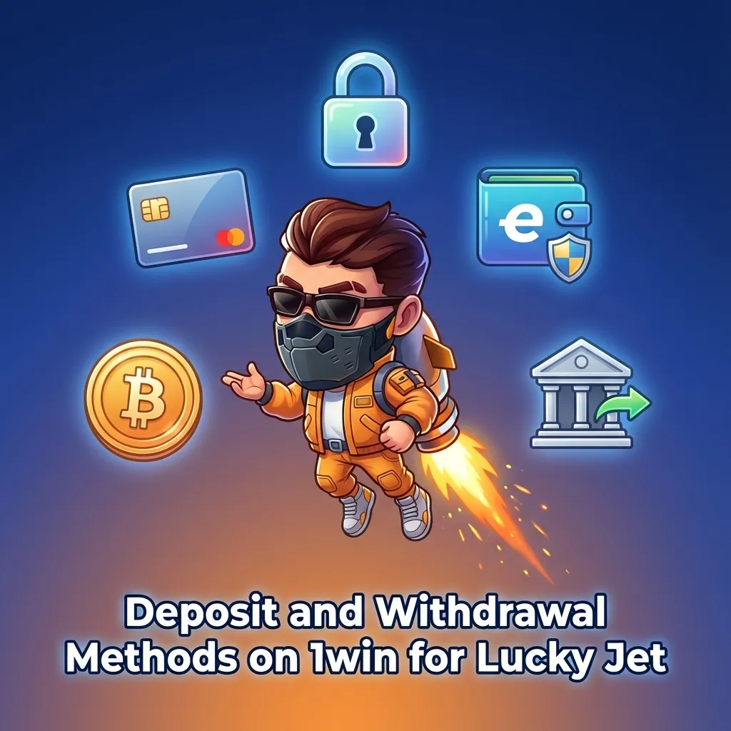 Infographic showing 1win Lucky Jet deposit and withdrawal options in India, including UPI apps, cards, NetBanking and crypto