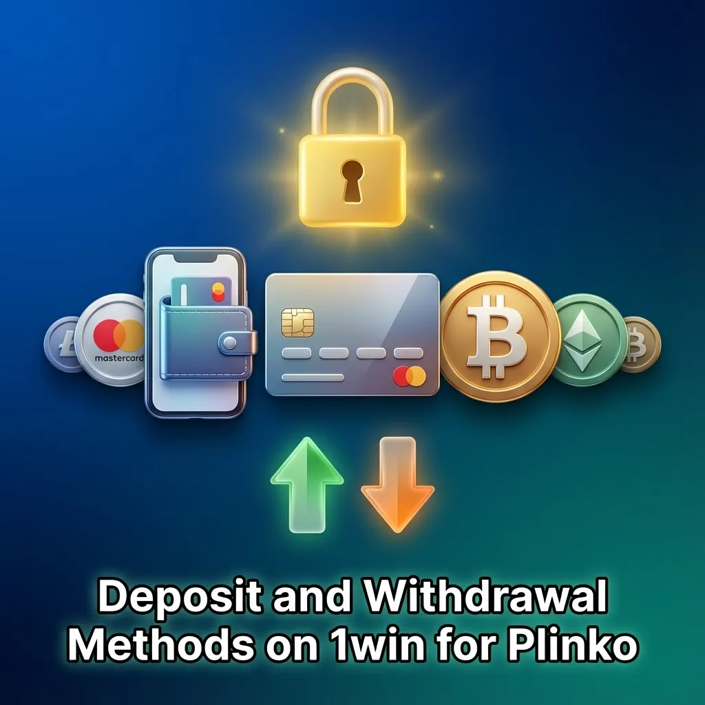 Infographic showing 1win Plinko deposit and withdrawal methods in India: UPI apps, cards, netbanking, and crypto.