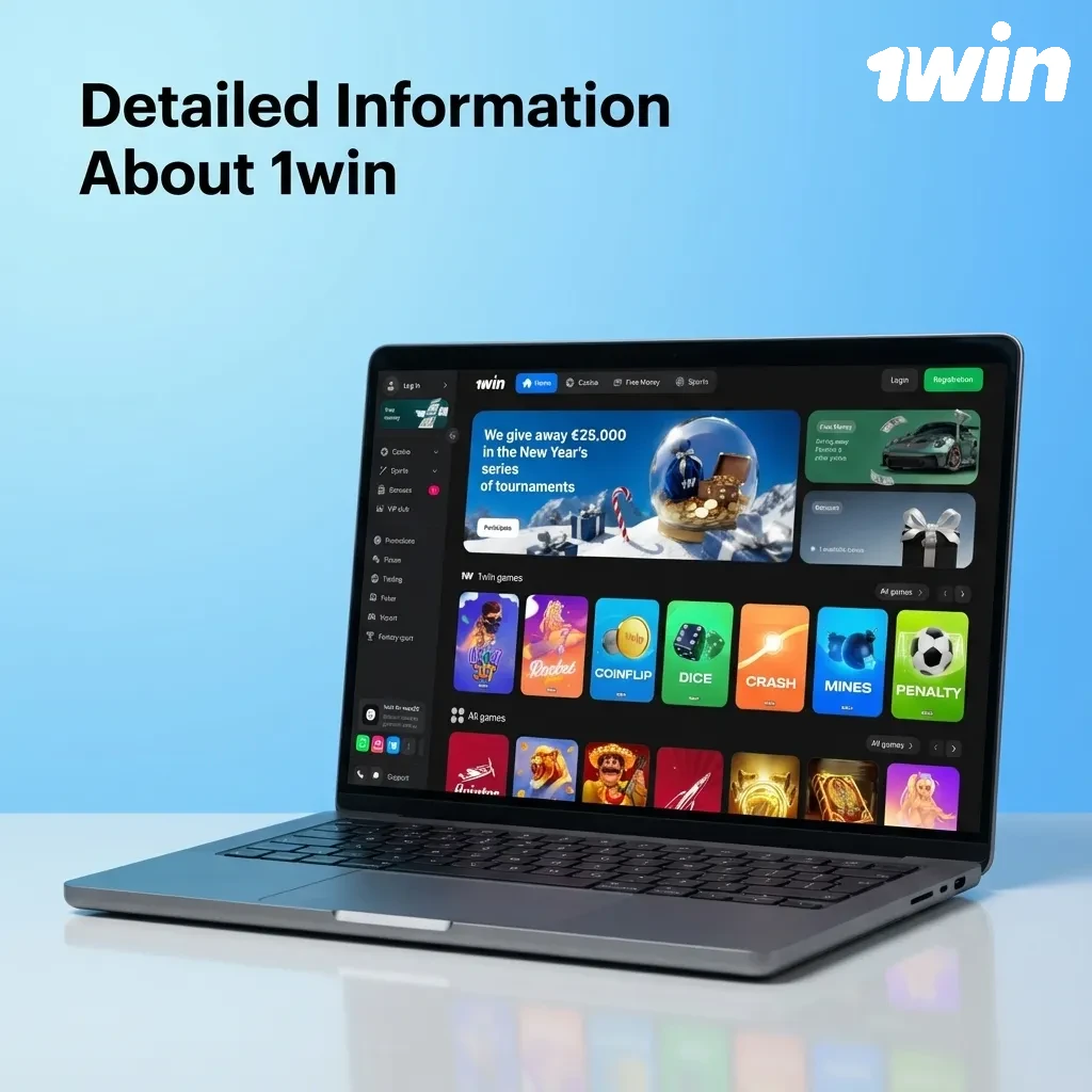 Infographic titled “Detailed Information About 1win” highlighting India-focused betting, security, mobile apps, and INR payments