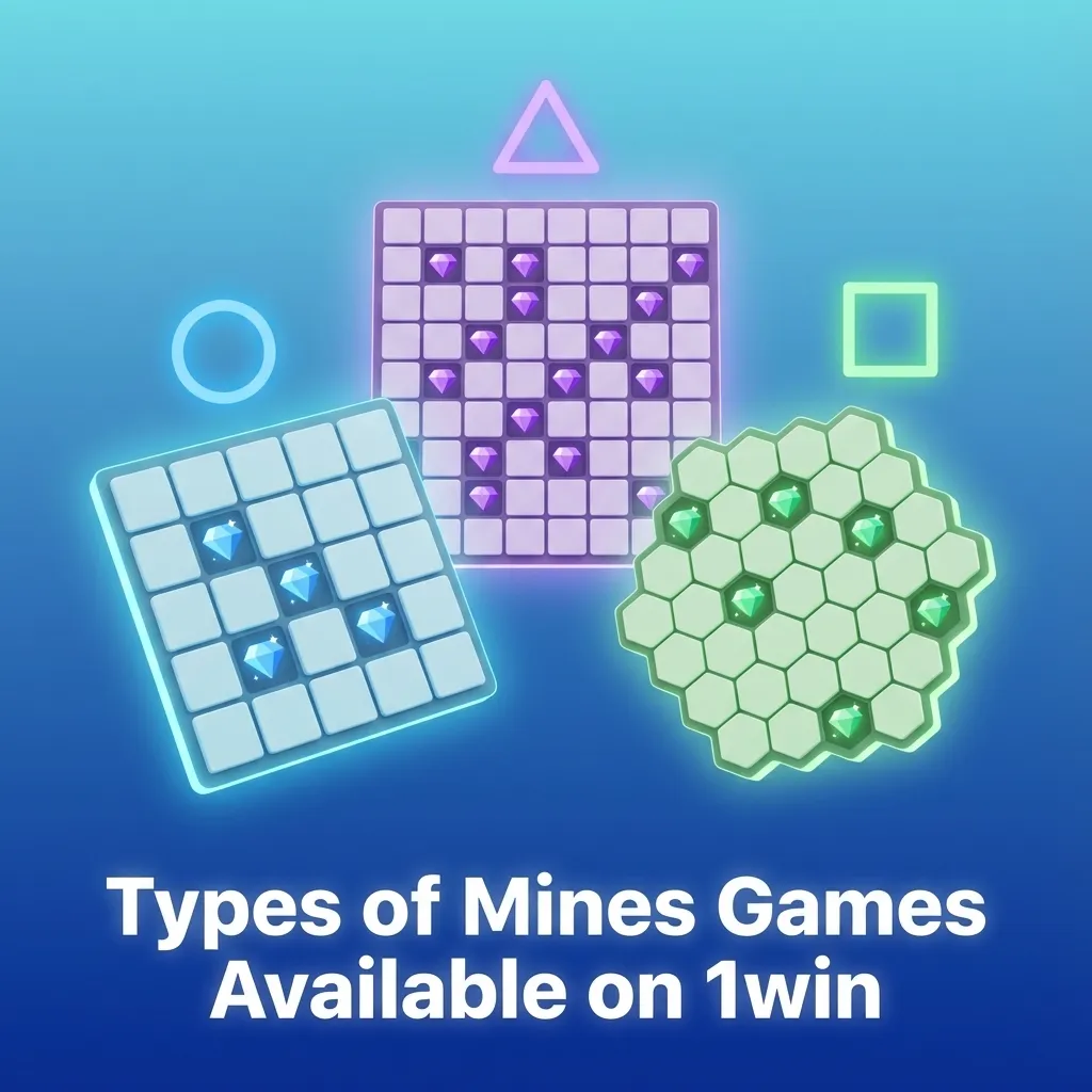 Graphic listing 1win Mines game types: Classic, Low-Risk, High-Risk, Auto-Bet, and Mobile-Friendly versions.