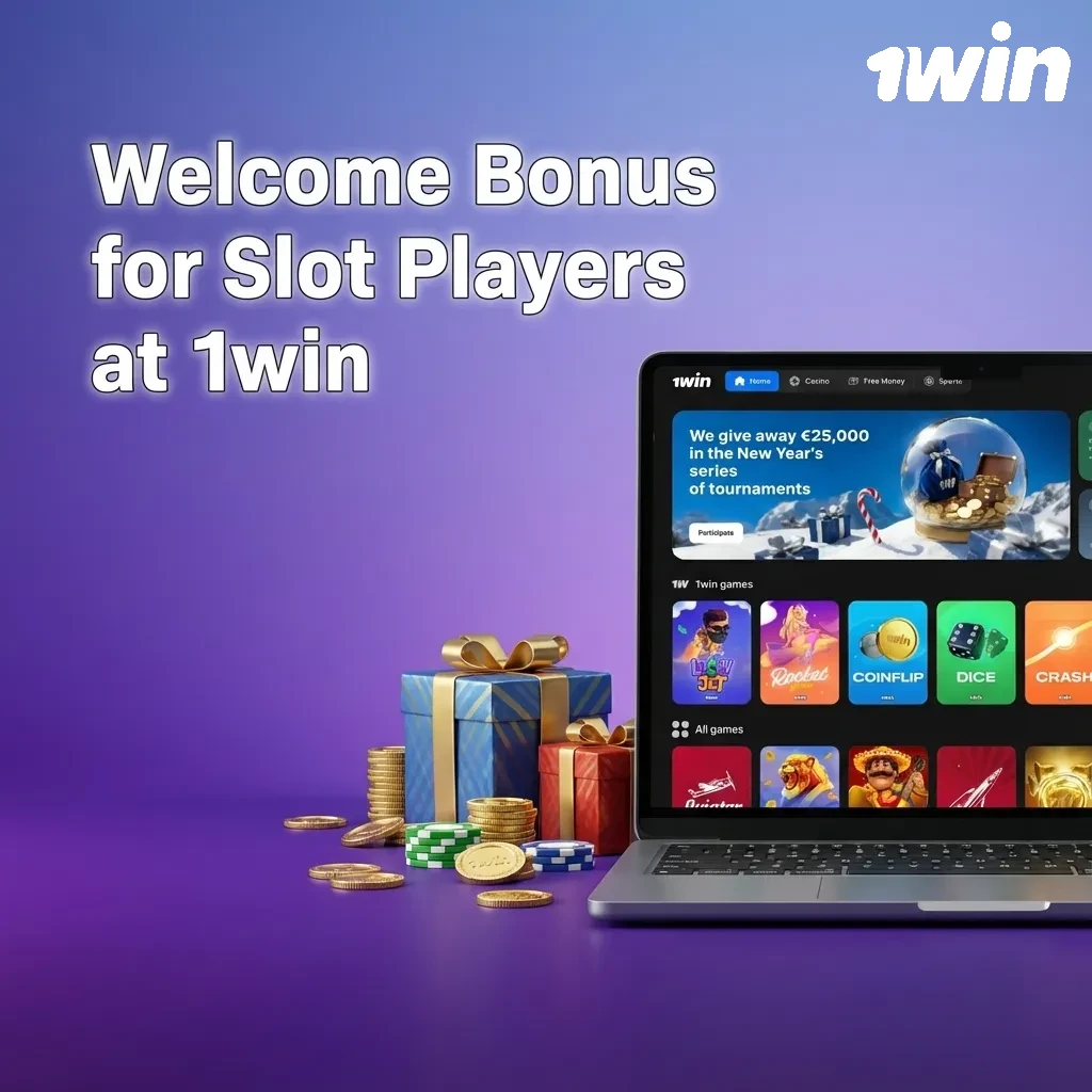 1win welcome bonus ad showing 500% slots offer up to ₹75,000 with UPI and card deposit icons
