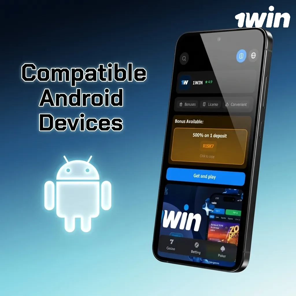 Popular Android smartphone models from Samsung, Xiaomi, Realme, Vivo, Oppo, OnePlus, Poco, and Motorola compatible with 1win app