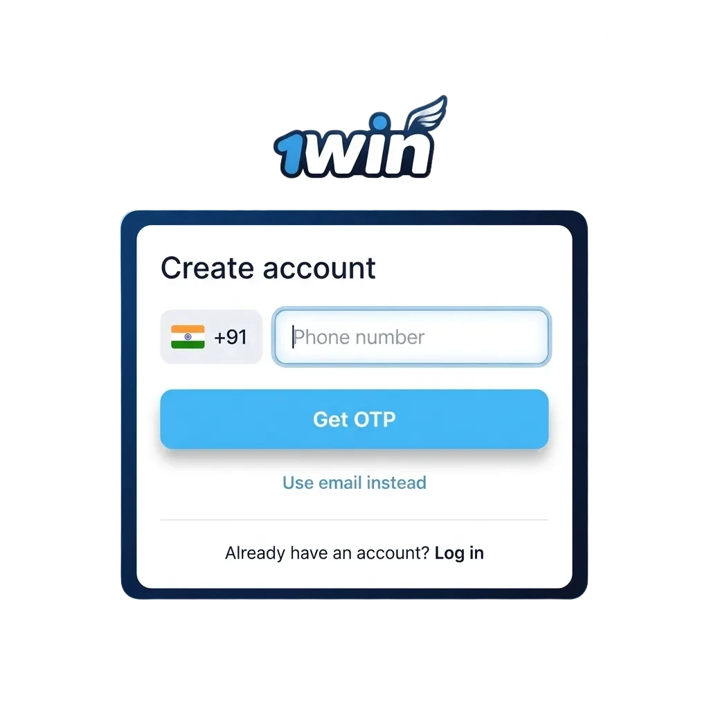 1win registration page showing sign-up form for cricket betting, slots, and casino games in India