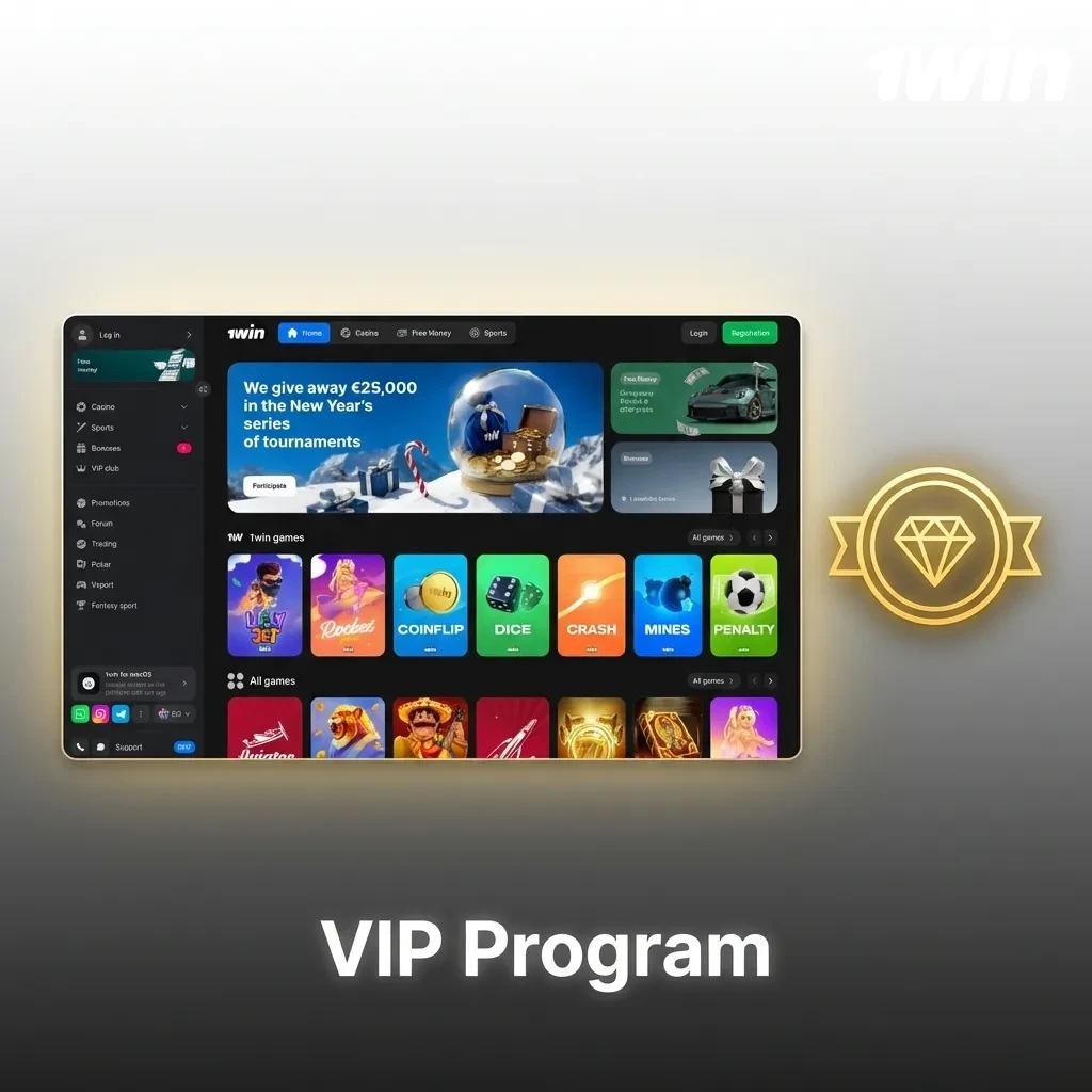 1win VIP loyalty program showing five tiers from Bronze to Diamond with increasing cashback rewards and exclusive perks
