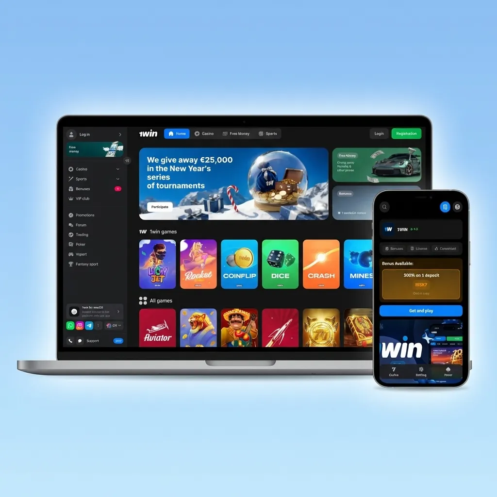 1win website interface showing navigation bar with Sports, Live, Casino, Promotions tabs and homepage displaying matches