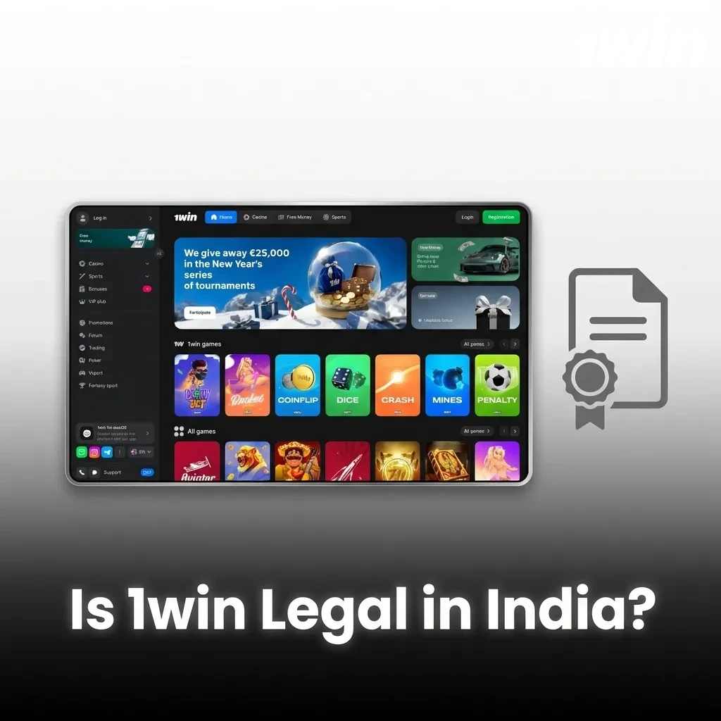 1win casino platform displaying Curaçao eGaming license certification for legal online betting in India