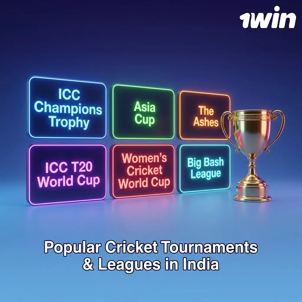 Cricket tournaments in India including IPL, ICC World Cup, T20 World Cup, The Ashes, and bilateral series matches