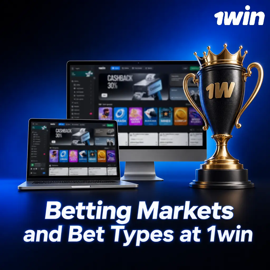 1win sportsbook betting markets showing pre-match, live betting, cashout, singles, parlays, and system bets for Indian players