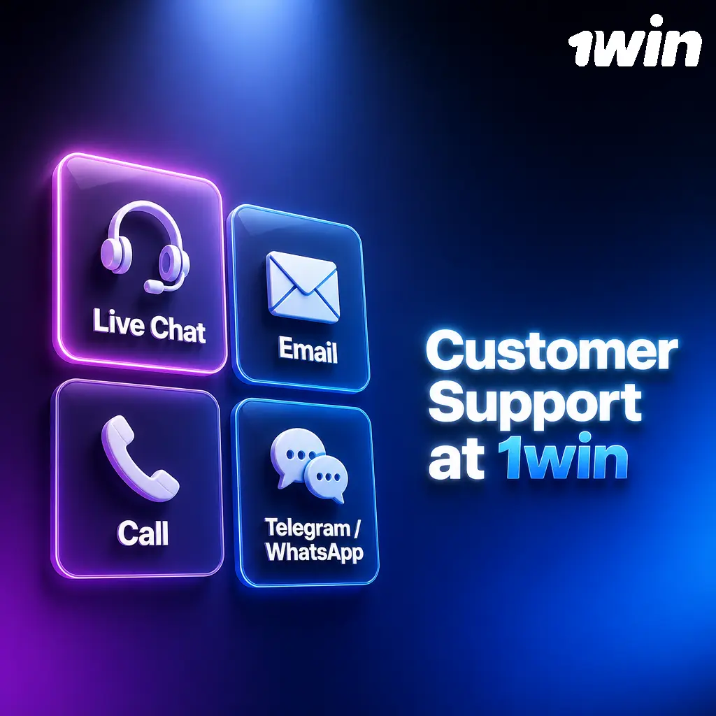 1win customer support options showing live chat and email contact channels available 24/7 for players in India